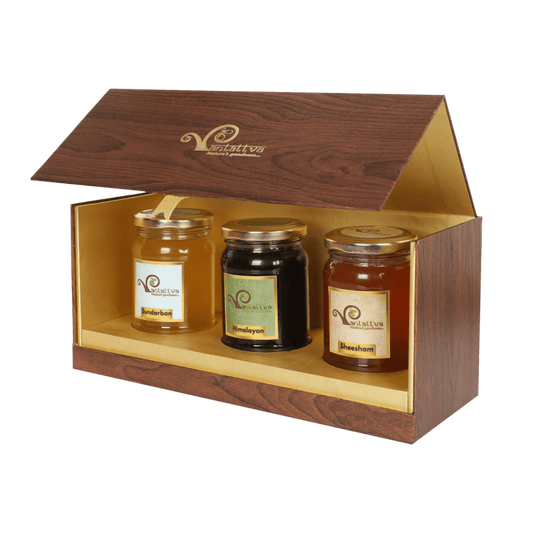 Elegant and Festive Gift Box- Hardbox box pack of 3 *350 gm Honey of three different varieties
