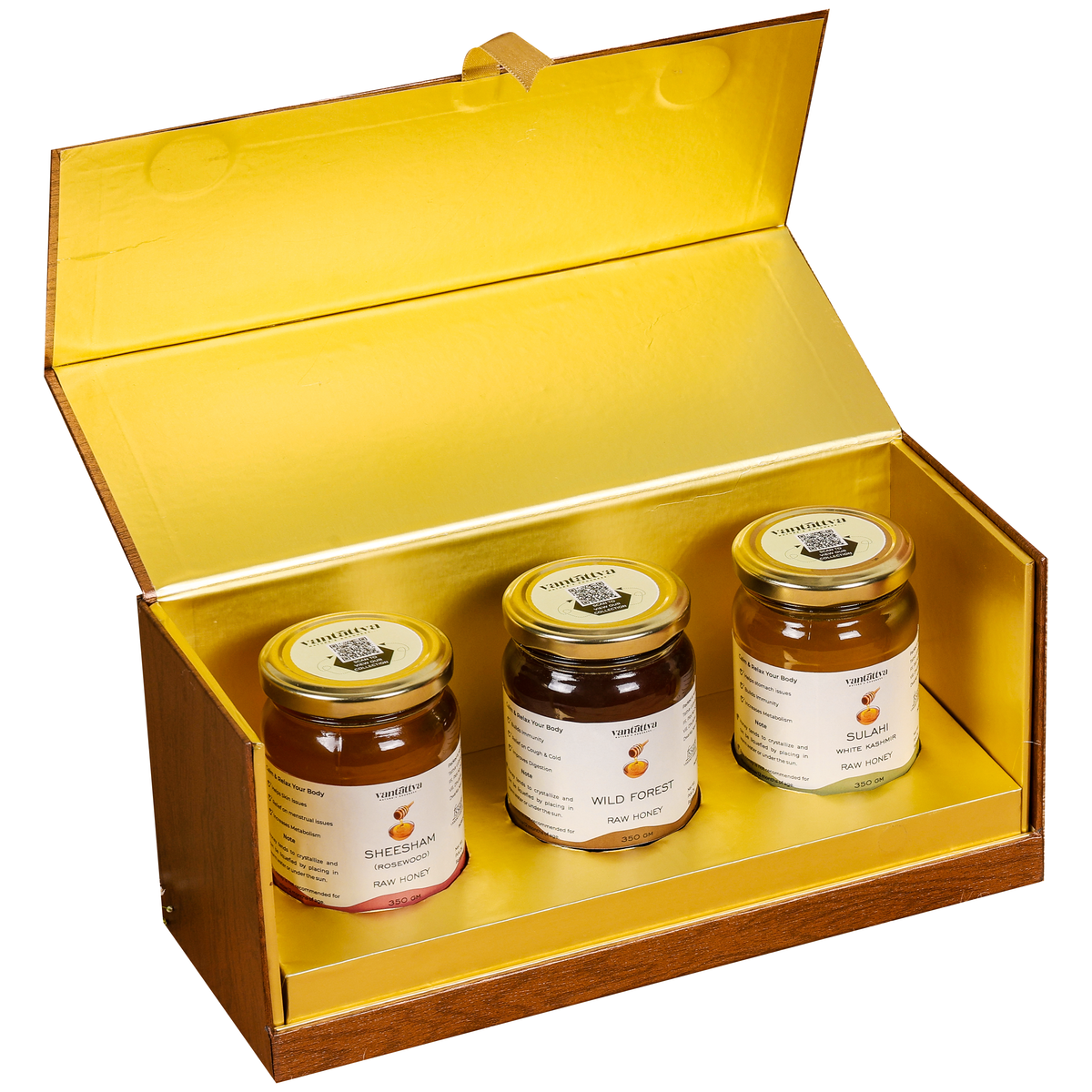 Vantattva Premium Luxurious gift pack of three varieties of honey for wedding festive and corporate gifting