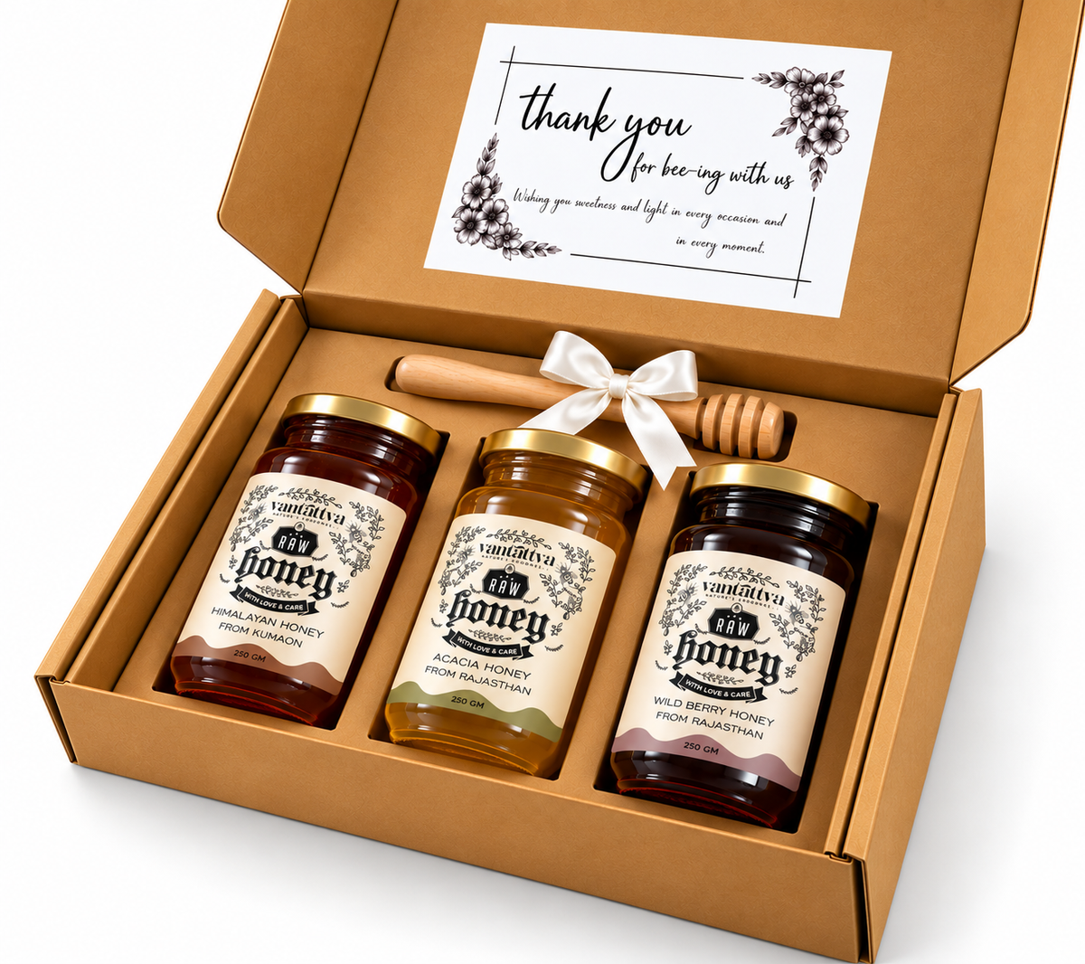 Gift Pack of 3 Honey Jars with wooden dipper