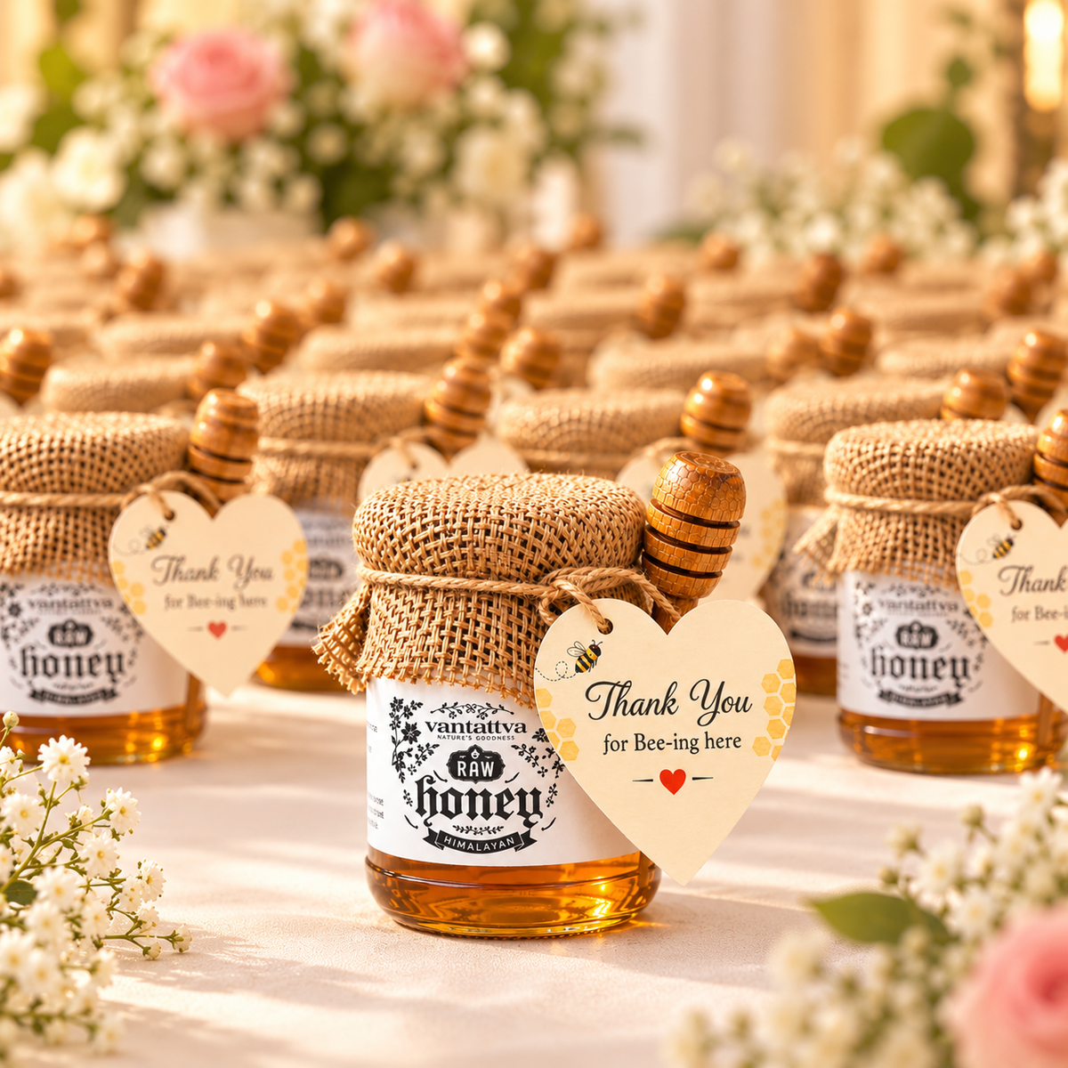 vantattva honey gift jar with wooden dipper honey spoon for festive gifting corporate gifting baby shower birthday